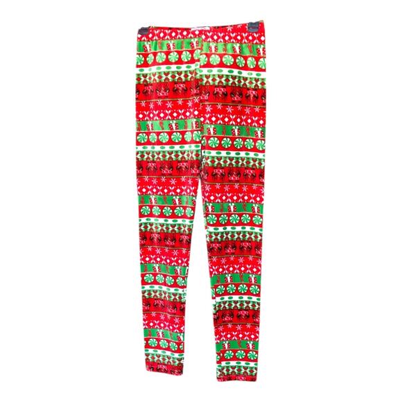100% Poof Christmas Leggings Red Stretch Cotton Fair Isle Print Womens Small NWT - Picture 5 of 12